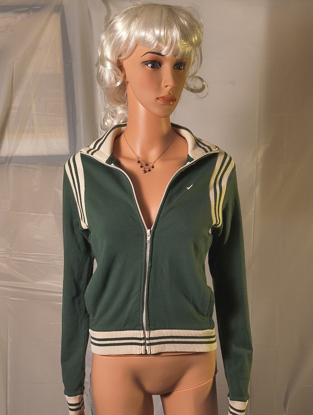Y2K American Eagle Green Varsity Zip Hoodie M Track & Field Embroidered